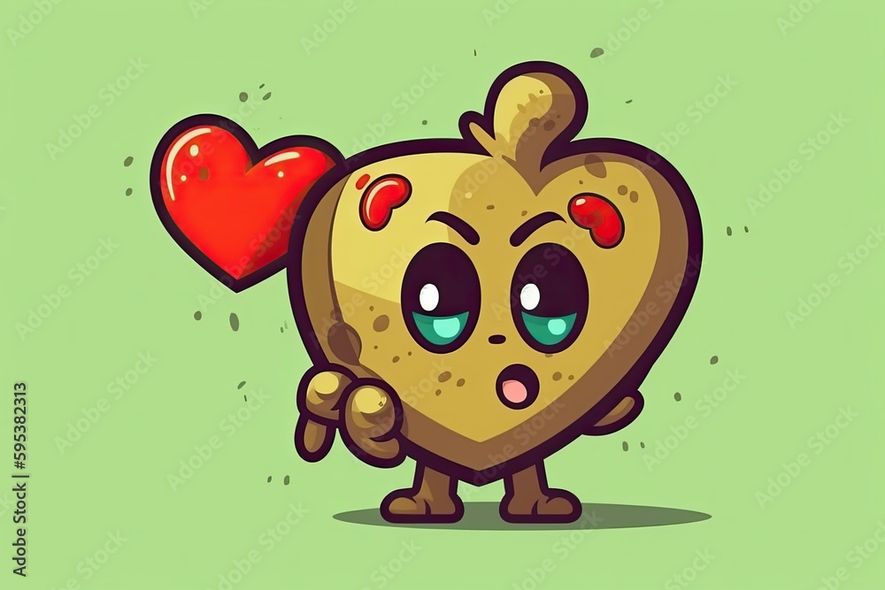 Fototapeta premium happy cartoon cookie with a heart on top. Generative AI