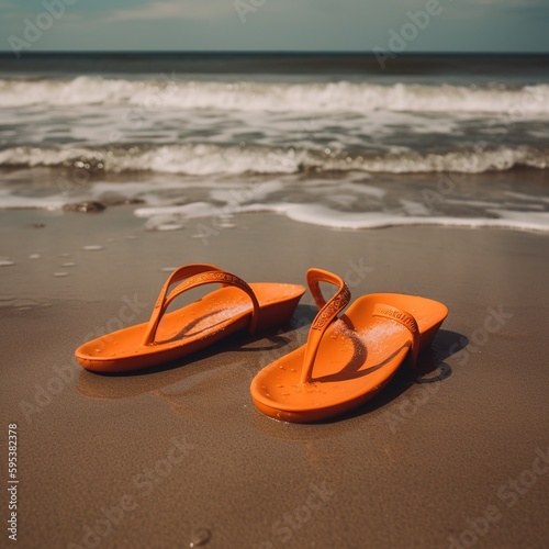 Beach flip flops in orange. generative ai