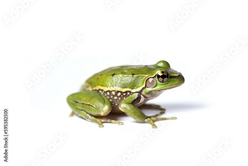 green frog resting on a white surface. Generative AI