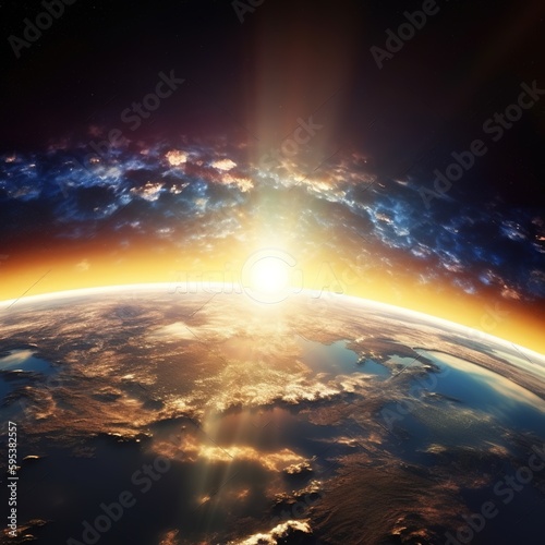 Planet earth with sunrise in space. generative ai