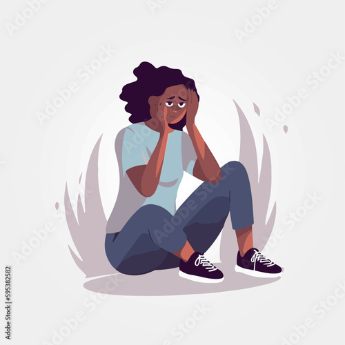 Woman suffering from depression and social phobia thinking