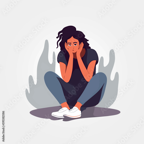 Woman suffering from social phobia sitting thinking