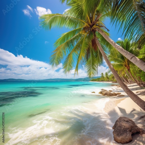 beach with coconut palm trees. generative ai © WS Studio 1985