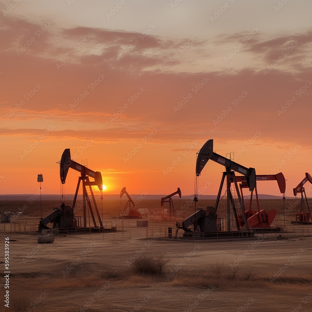 oil pump jack in the sunset. generative ai