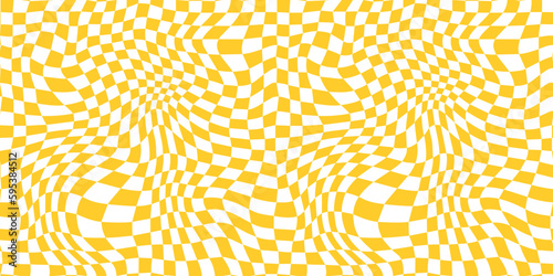 Warp Checkerboard Seamless Pattern. Groovy Distorted Checkered Background. Vector Psychedelic Y2K Texture