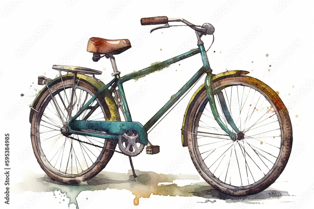 Illustration of a bicycle painted with watercolors. Generative AI