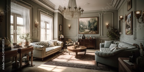 Traditional interior design room with beautiful lightning generative ai