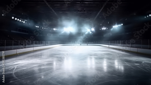 Empty ice rink with lights. Illustration AI Generative photo