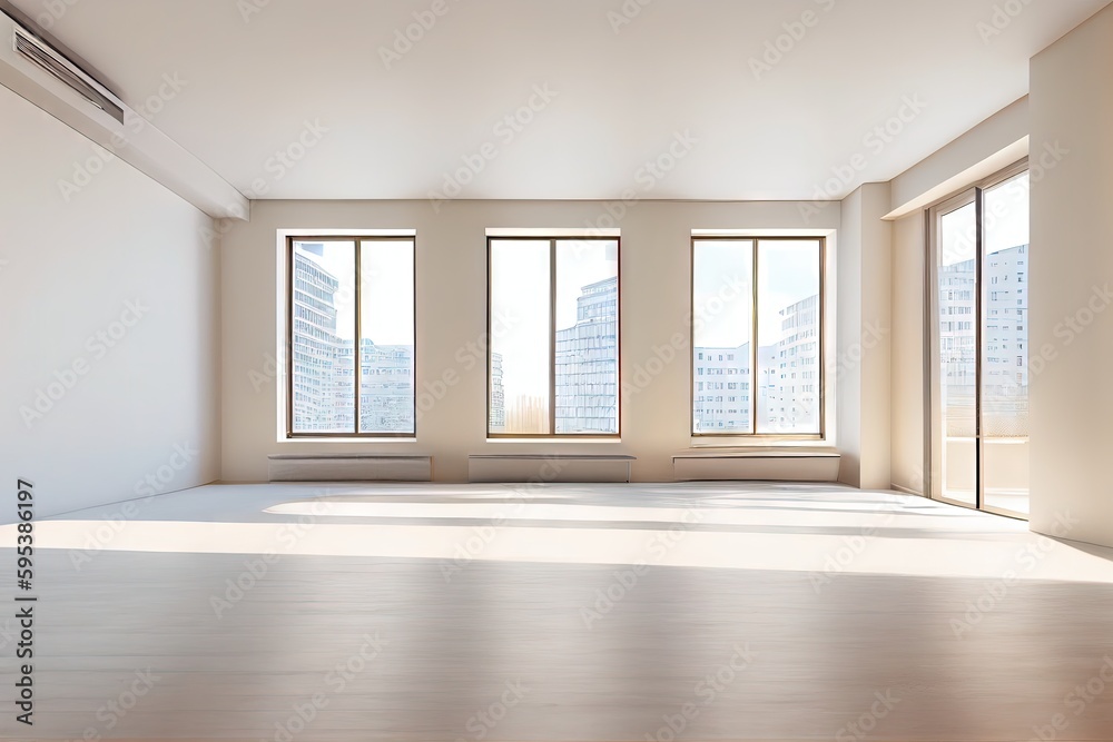 Fototapeta premium Empty White Room Background, Clean Blank Interior Mockup, Empty Space, Abstract Generative AI Illustration