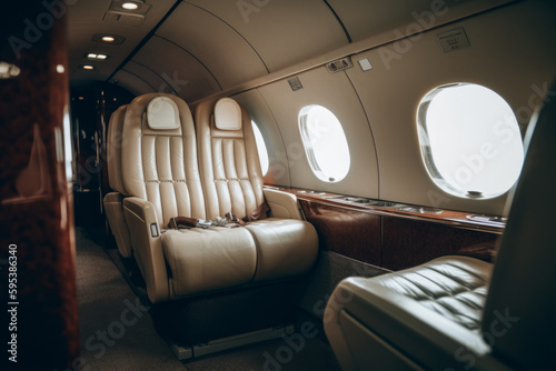 Interior of luxurious private jet Illustration AI Generative.