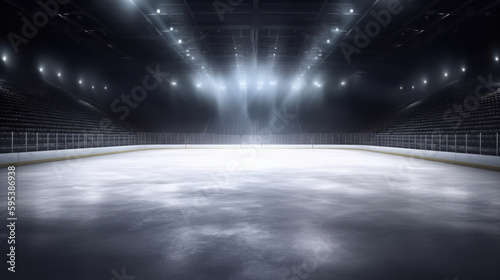 Empty ice rink with lights. Illustration AI Generative