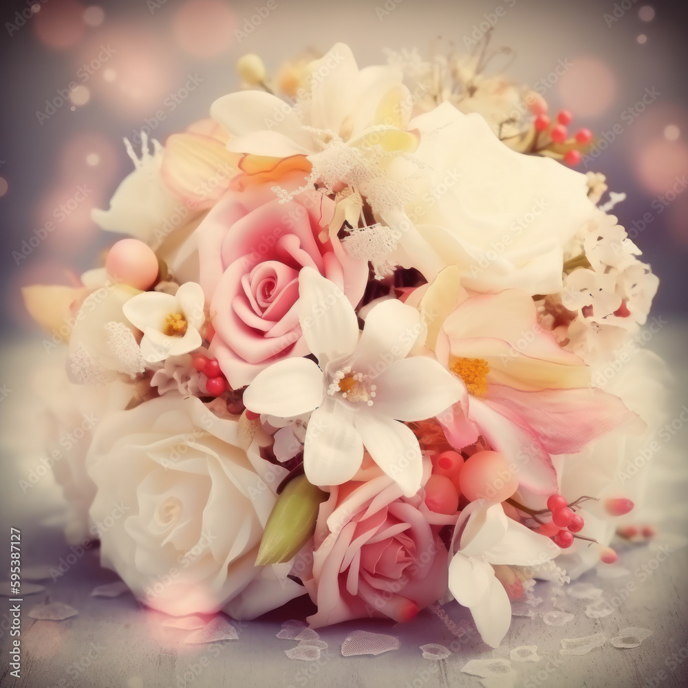 Wedding floral bouquet. Illustration AI Generative
