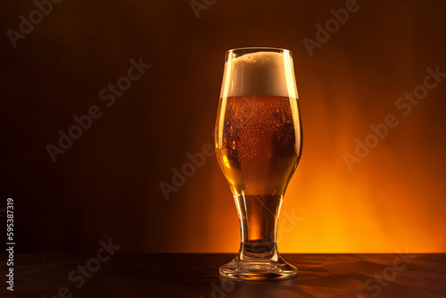 Glass of beer ad background. Illustration AI Generative