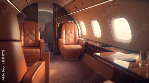 Interior of luxurious private jet Illustration AI Generative.