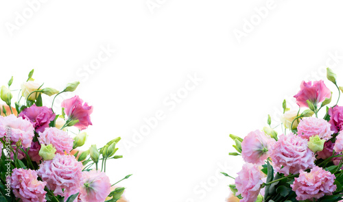 Pink rose and eustoma flowers isolated on white background