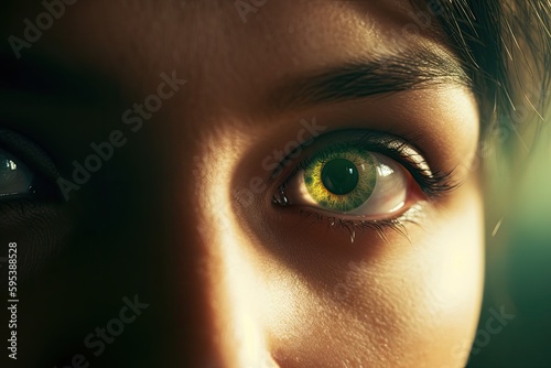 close-up portrait of a person with captivating green eyes. Generative AI