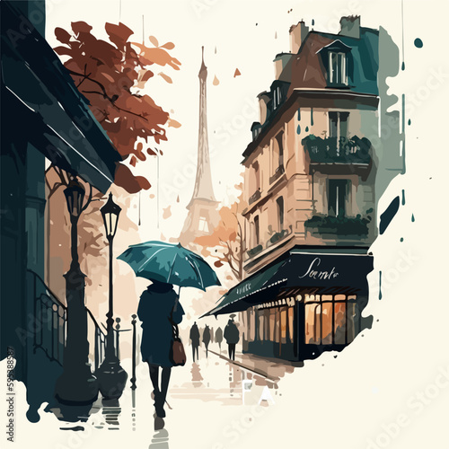 Woman walking in Rain in Paris France