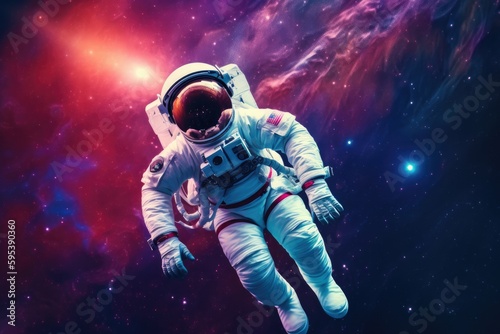 Colorful cosmos with astronaut in space. Generative AI.