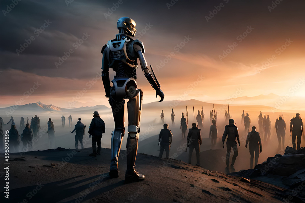 Terminator salvation robot background AI Generated. - obrazy, fototapety, plakaty 