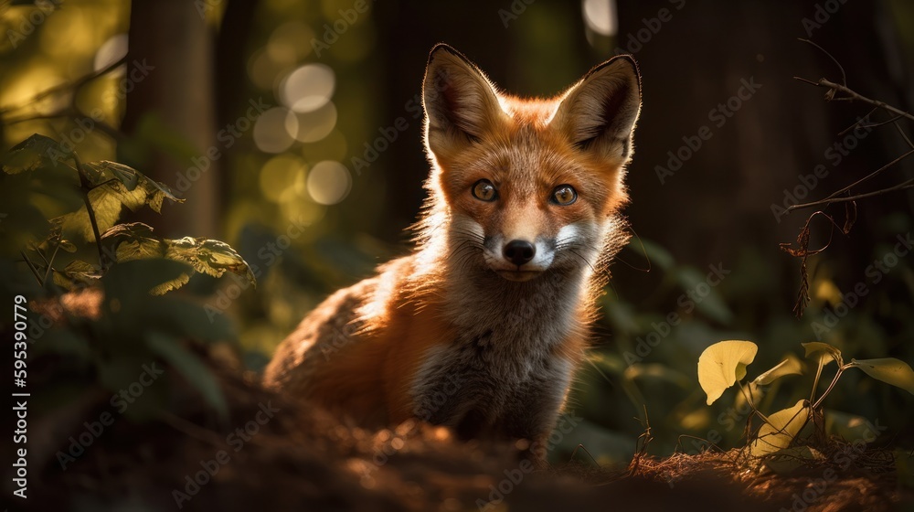 Baby fox in sunny forest generative ai Baby fox in sunny forest generative ai