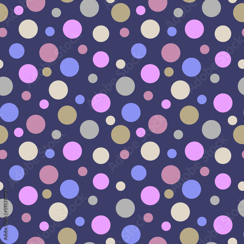 Big and small circles. Chaotic circle pattern on blue background. Geometric abstract seamless pattern with blue, pink circles. Pattern for fashion,wallpaper,paper.