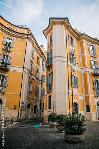 Looking up view of the ancient buildings in Rome, Italy