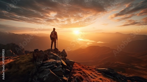 Man on top of the mountain Generative AI © Krtola 