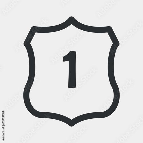 US 1 highway road. Travel information sign. Interstate highway shields used in the US. Vector illustration
