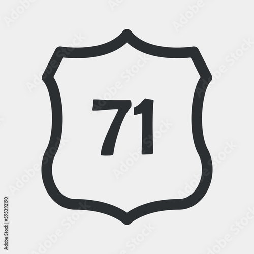 US 71 highway road. Travel information sign. Interstate highway shields used in the US. Vector illustration