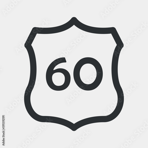 US 60 highway road. Travel inforamtion sign. Interstate highway shields used in the US. Vector illustartion