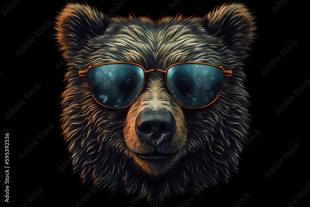 Cute Bear with Sunglasses on Black Background Generative AI