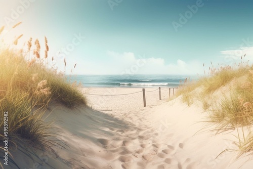 Illustration of a beach background with sand in the summer. Generative AI