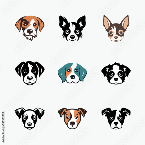 Set of dog faces, simple dog heads for logo design, icons and symbols 