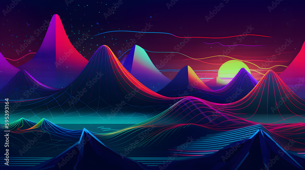 Neon Mountains - Digital Landscape in a Striking Neon Look, Perfect as ...