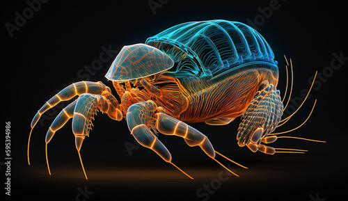 Neon light bioluminescent mantis shrimp macro portrait AI Generated © Biplob