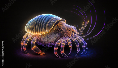 Neon light bioluminescent mantis shrimp macro portrait AI Generated