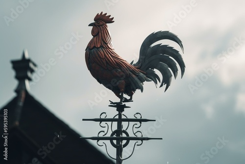 A weather vane depicting a rooster. Generative AI