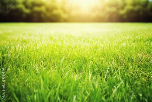 sunny green field with a bright sun in the background. Generative AI