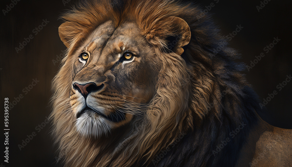Spectacular male lion with mane, generative ai technology