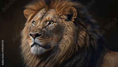 Spectacular male lion with mane  generative ai technology