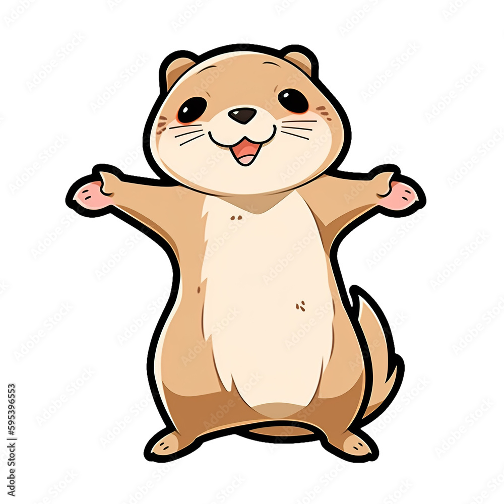 Fototapeta premium Kawaii black-tailed prairie dog, cartoon style