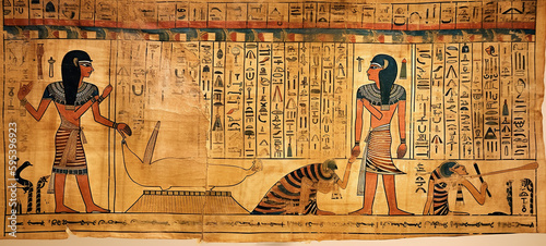 Egyptian papyrus of the gods and customs of the time photo