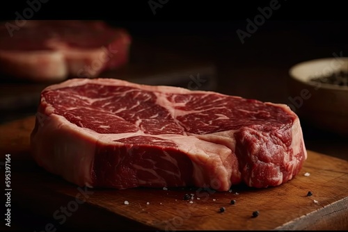 raw meat on a cutting board with black background photo