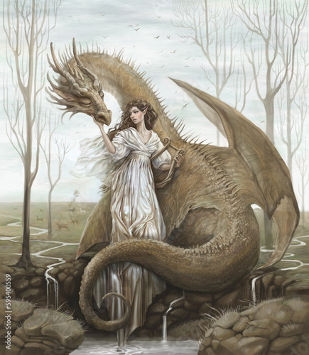 a slumbering dragon and a fairy in early spring