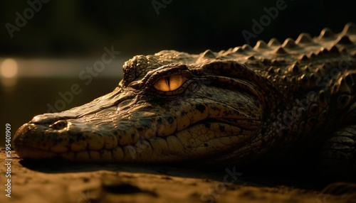 Large reptile resting in tropical climate heat generated by AI