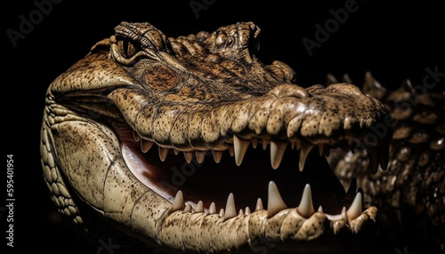 Furious reptile screams with sharp teeth exposed generated by AI