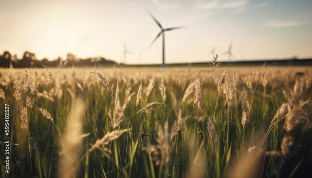 Wind turbine generates electricity on rural farm generated by AI