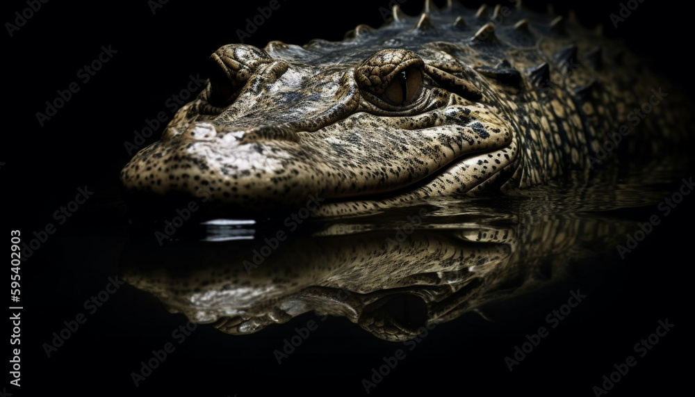 Fototapeta premium Spectacled caiman, large reptile with deadly teeth generated by AI