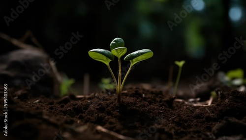 New life sprouts from seedling in dirt generated by AI