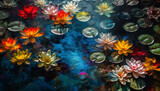Lotus water lily blossom in underwater pond generated by AI